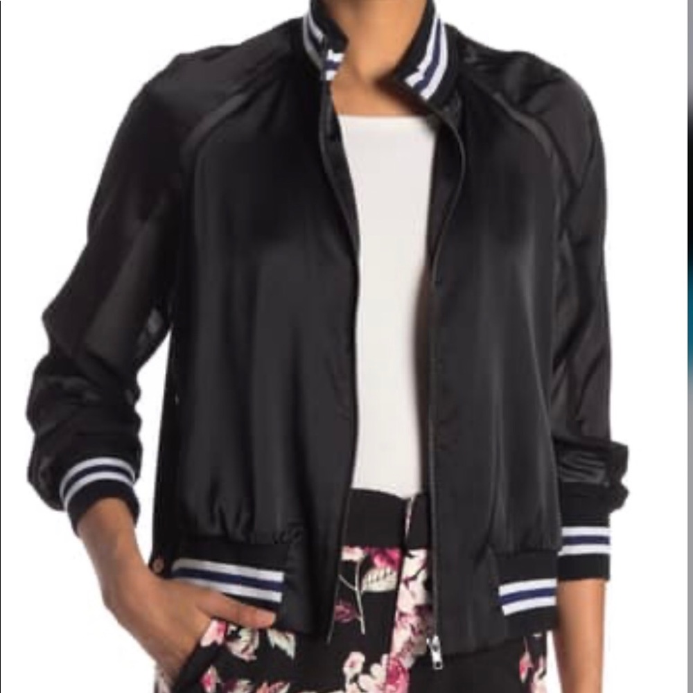 Rachel Roy Satin Chiffon side snap bomber jacket